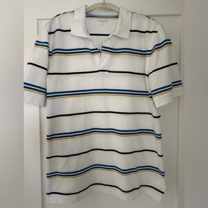 Lands' End White Polo with Blue and Yellow Stripes - Medium